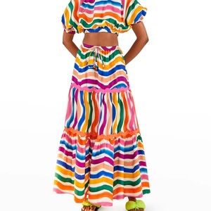 Multi-Color Striped Tiered Maxi Skirt and top (set)